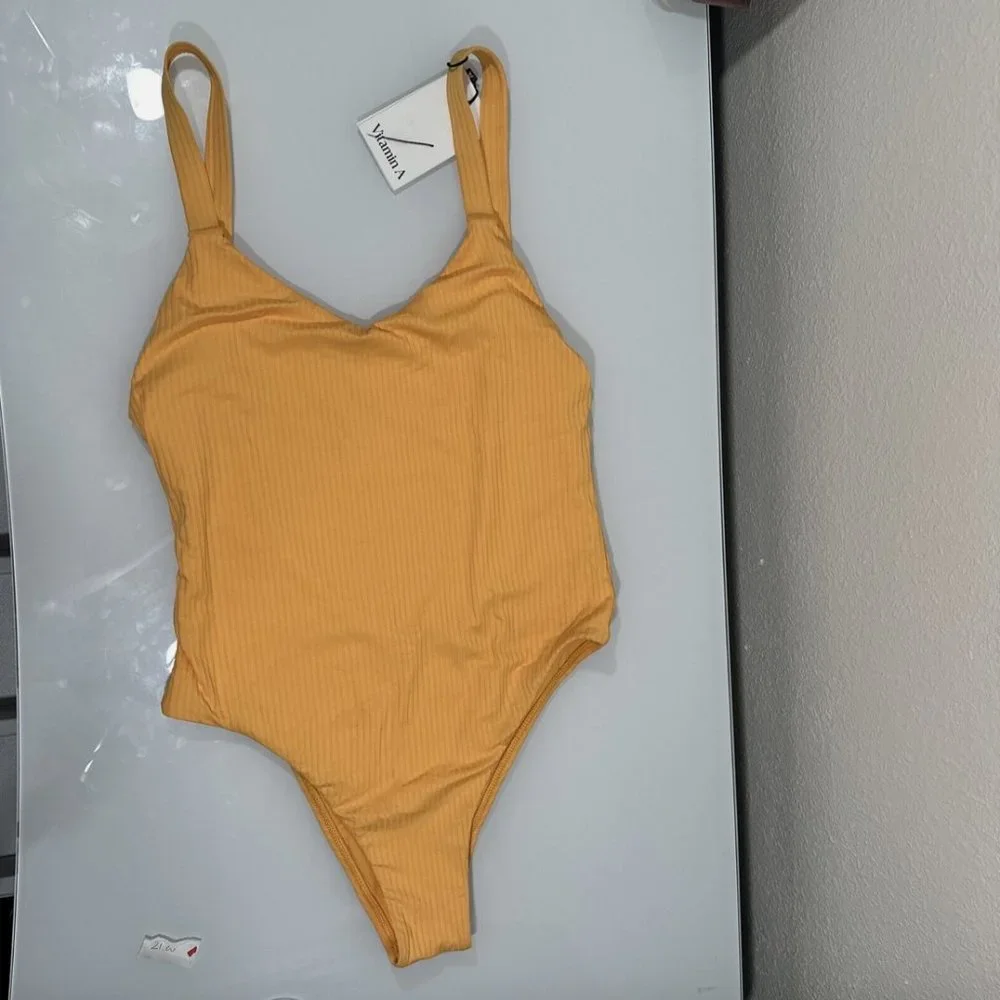 NWD $175 Vitamin A [ D Cup 12 ] Leah Ribbed Square Neck One-Piece Swimsuit #5847